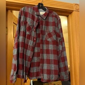 Men’s Flannel-alike button down in a red and grey plaid